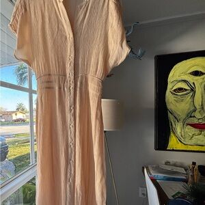 Zara Cream Button-Front Midi Dress